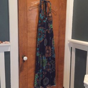 ❤️ Navy print maxi halter dress